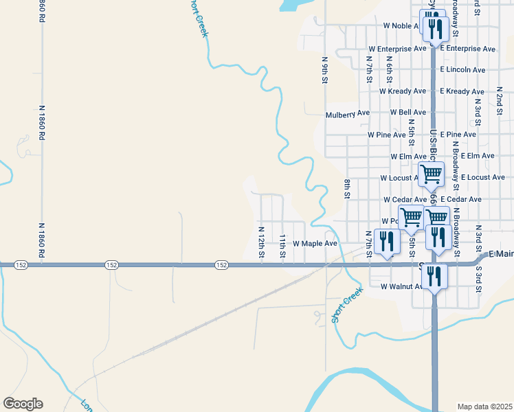 map of restaurants, bars, coffee shops, grocery stores, and more near 301 North 12th Street in Sayre