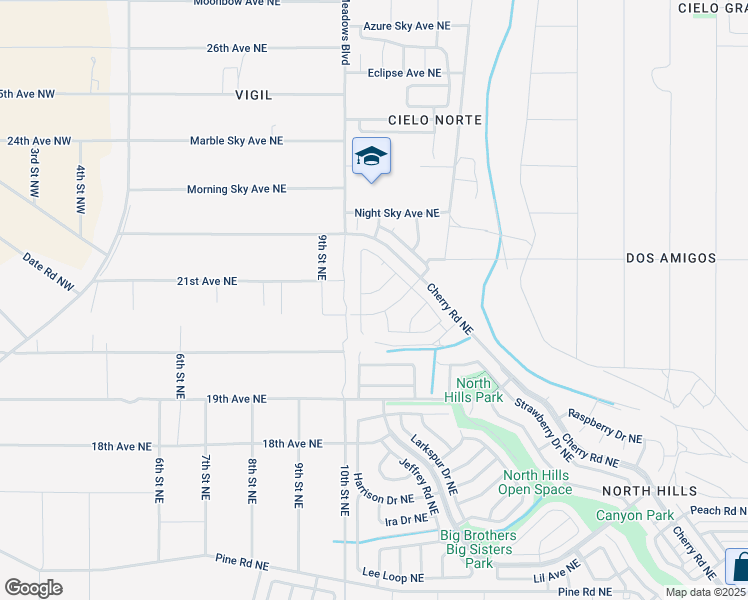 map of restaurants, bars, coffee shops, grocery stores, and more near 1058 Cactus Drive Northeast in Rio Rancho