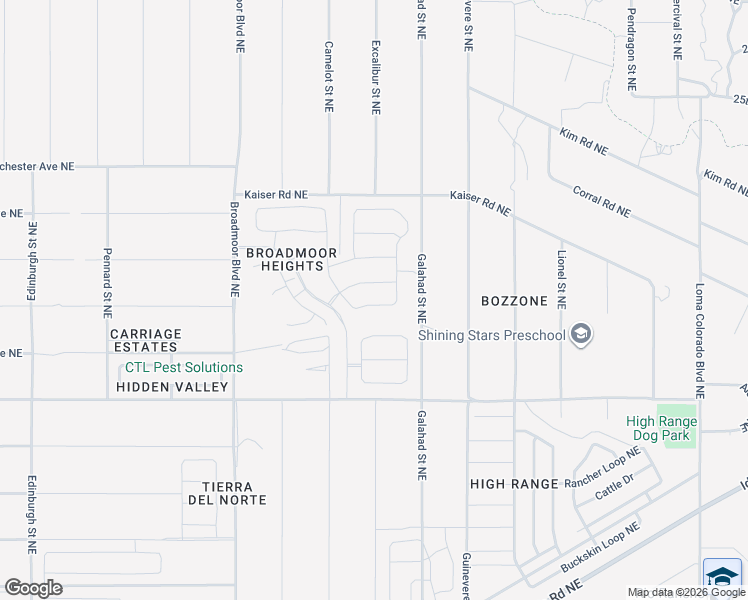 map of restaurants, bars, coffee shops, grocery stores, and more near Excalibur Street Northeast in Rio Rancho