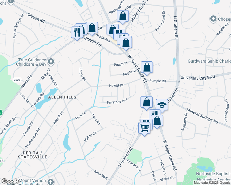 map of restaurants, bars, coffee shops, grocery stores, and more near in Charlotte