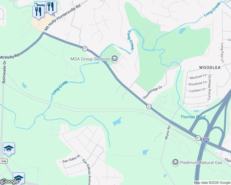 map of restaurants, bars, coffee shops, grocery stores, and more near 10321 Mount Holly Road in Charlotte