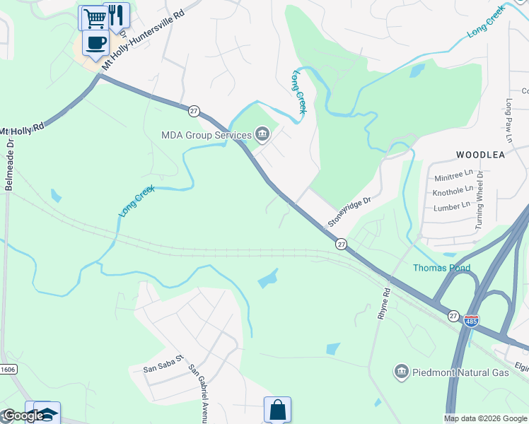 map of restaurants, bars, coffee shops, grocery stores, and more near 10321 Mount Holly Road in Charlotte