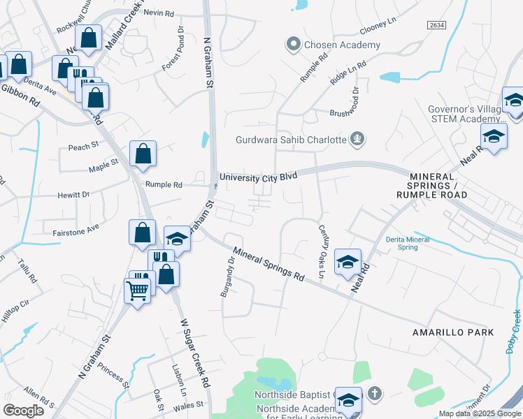 map of restaurants, bars, coffee shops, grocery stores, and more near 1618 Termini Drive in Charlotte