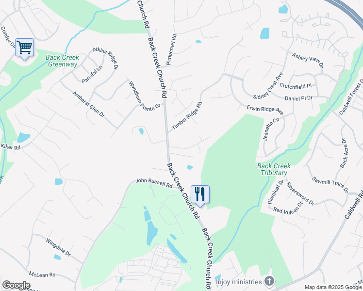 map of restaurants, bars, coffee shops, grocery stores, and more near 11328 Timber Ridge Road in Charlotte