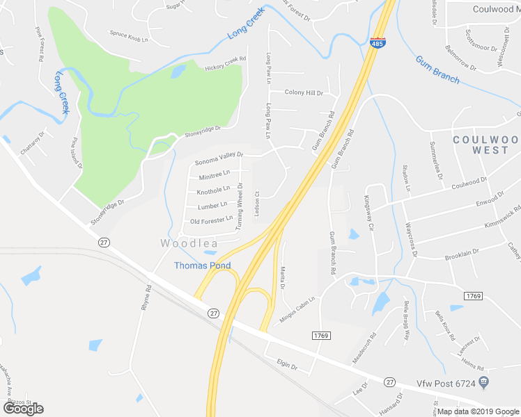 map of restaurants, bars, coffee shops, grocery stores, and more near 1705 Ledson Court in Charlotte