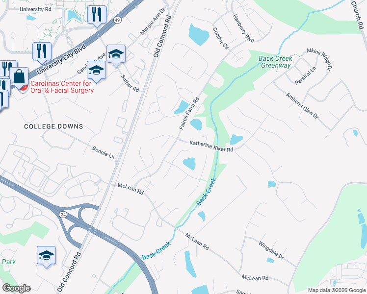 map of restaurants, bars, coffee shops, grocery stores, and more near 1900 Lavon Court in Charlotte