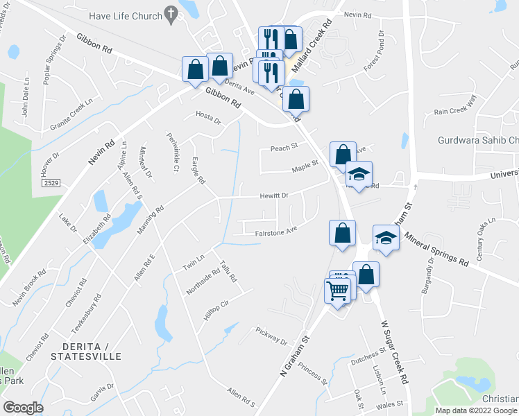 map of restaurants, bars, coffee shops, grocery stores, and more near 2317 Brenly Court in Charlotte