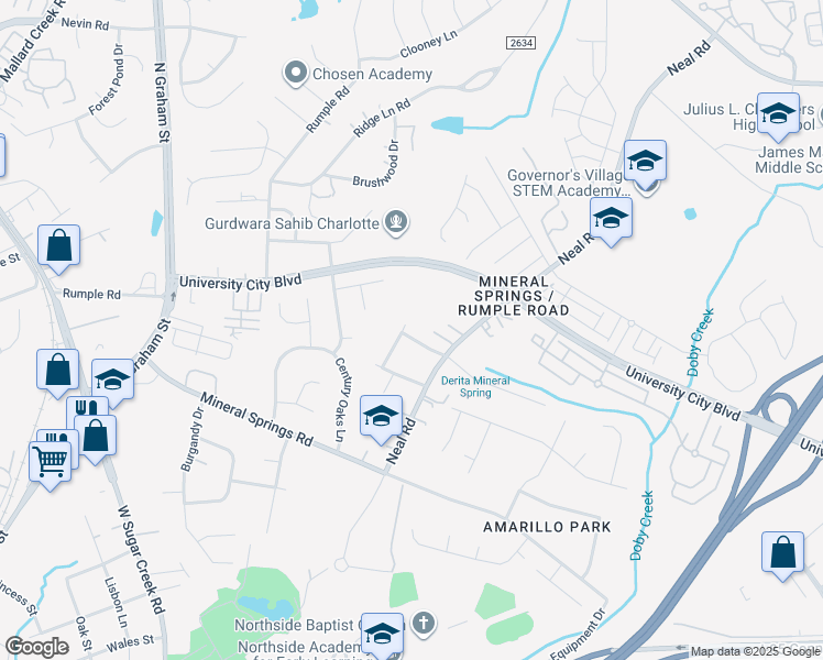 map of restaurants, bars, coffee shops, grocery stores, and more near 7219 Neal Road in Charlotte
