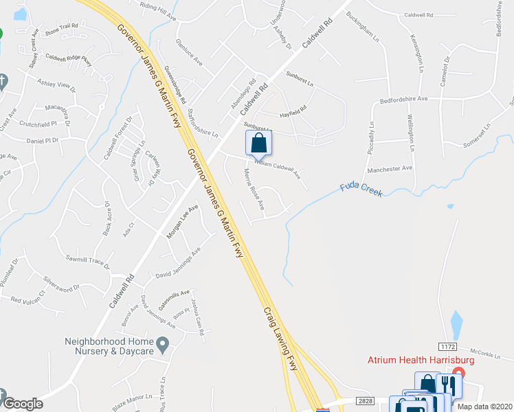 map of restaurants, bars, coffee shops, grocery stores, and more near 8819 Merrie Rose Avenue in Charlotte