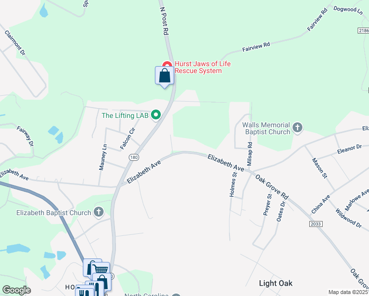 map of restaurants, bars, coffee shops, grocery stores, and more near 2005 Elizabeth Avenue in Shelby