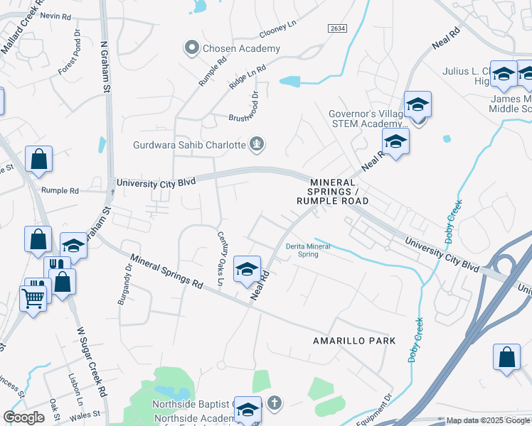 map of restaurants, bars, coffee shops, grocery stores, and more near 7219 Neal Road in Charlotte