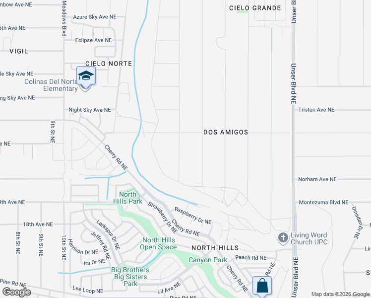 map of restaurants, bars, coffee shops, grocery stores, and more near 1849 Sierra Norte Loop Northeast in Rio Rancho