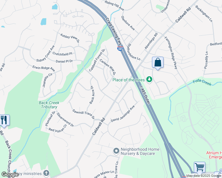 map of restaurants, bars, coffee shops, grocery stores, and more near 13501 Anne Browers Road in Charlotte
