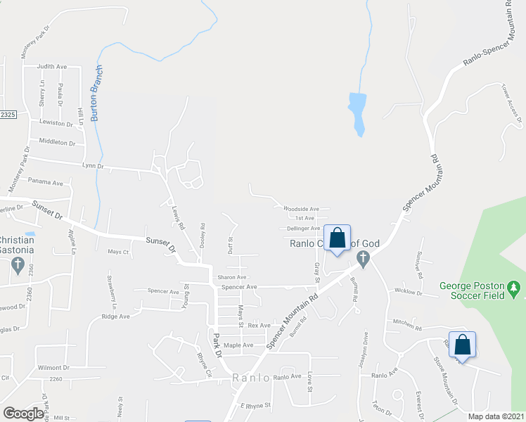 map of restaurants, bars, coffee shops, grocery stores, and more near 109 Woodside Avenue in Gastonia