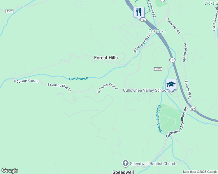 map of restaurants, bars, coffee shops, grocery stores, and more near 39 Forest Hills in Cullowhee