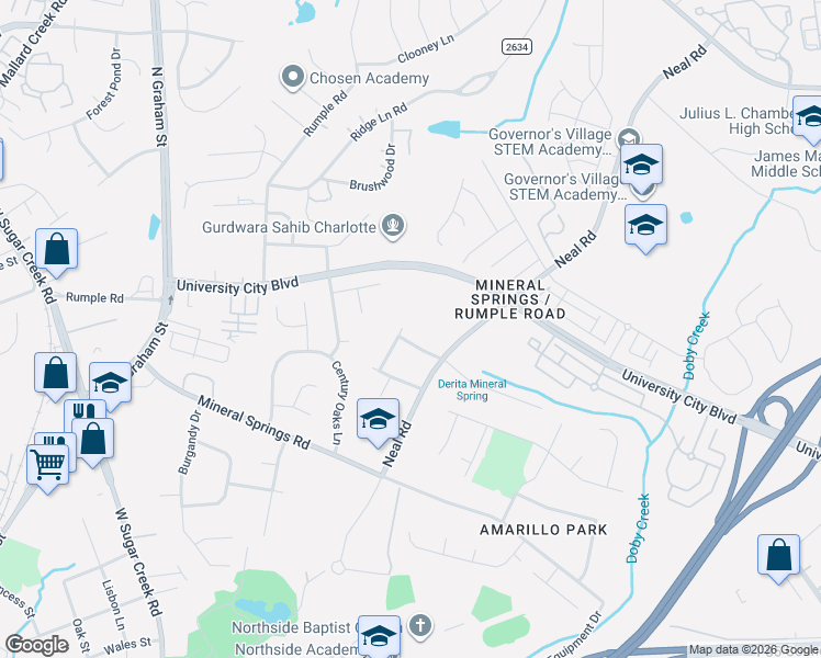 map of restaurants, bars, coffee shops, grocery stores, and more near 7219 Neal Road in Charlotte