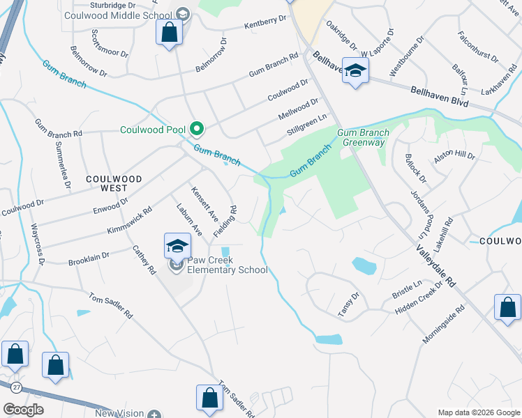 map of restaurants, bars, coffee shops, grocery stores, and more near 118 West Bank Drive in Charlotte