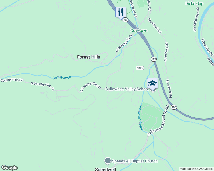 map of restaurants, bars, coffee shops, grocery stores, and more near 65 Poppy Lane in Cullowhee