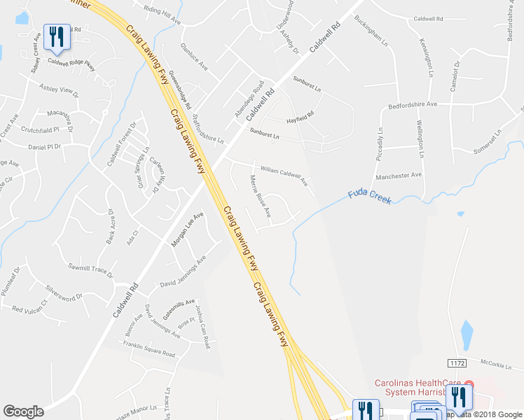 map of restaurants, bars, coffee shops, grocery stores, and more near 8823 Merrie Rose Avenue in Charlotte