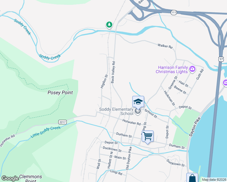 map of restaurants, bars, coffee shops, grocery stores, and more near 11451 Back Valley Road in Soddy-Daisy