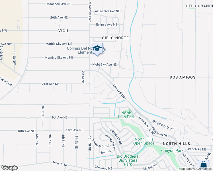 map of restaurants, bars, coffee shops, grocery stores, and more near 1099 Sand Dune Road Northeast in Rio Rancho