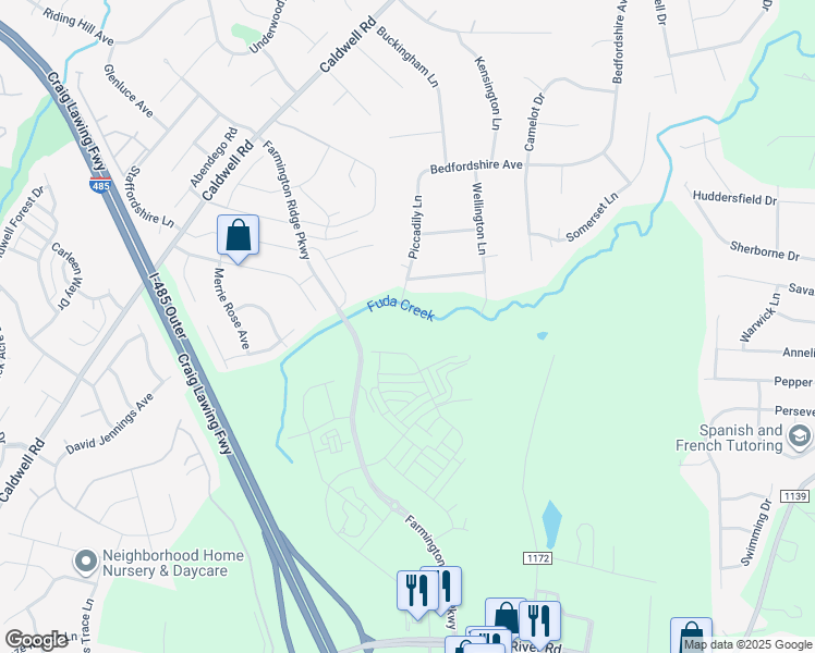 map of restaurants, bars, coffee shops, grocery stores, and more near 8613 Piccadily Lane in Harrisburg