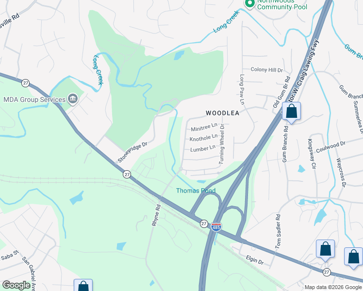 map of restaurants, bars, coffee shops, grocery stores, and more near 543 Knothole Lane in Charlotte