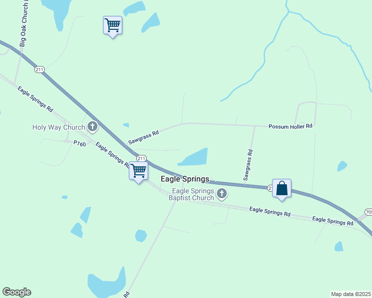 map of restaurants, bars, coffee shops, grocery stores, and more near 298 Sawgrass Road in Eagle Springs