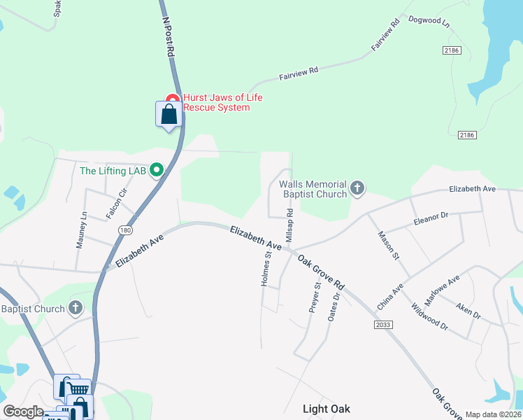 map of restaurants, bars, coffee shops, grocery stores, and more near 412 Murdock Circle in Shelby