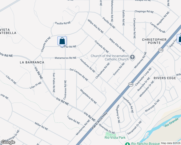 map of restaurants, bars, coffee shops, grocery stores, and more near 6416 Honduras Road Northeast in Rio Rancho