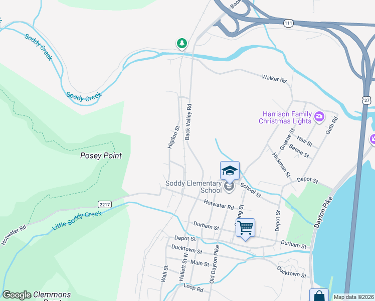 map of restaurants, bars, coffee shops, grocery stores, and more near 11451 Back Valley Road in Soddy-Daisy