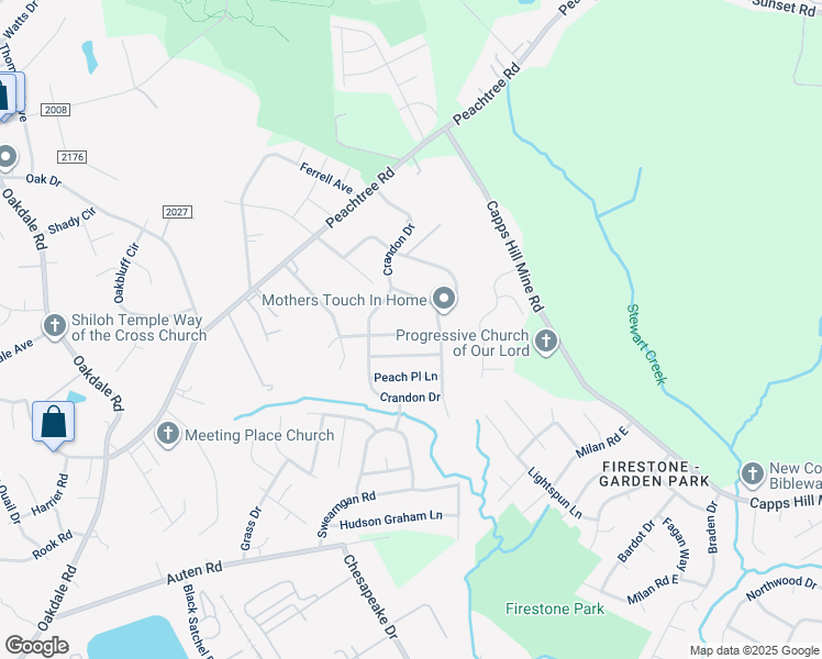 map of restaurants, bars, coffee shops, grocery stores, and more near 5326 Peachwood Drive in Charlotte