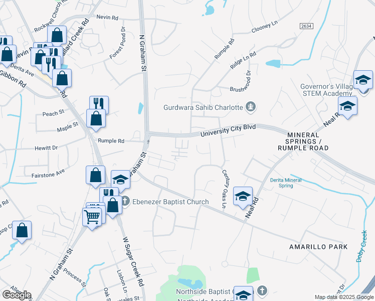 map of restaurants, bars, coffee shops, grocery stores, and more near in Charlotte