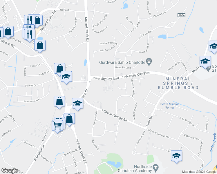 map of restaurants, bars, coffee shops, grocery stores, and more near 1618 Termini Drive in Charlotte