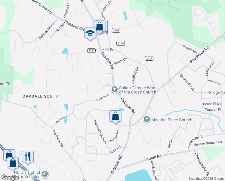 map of restaurants, bars, coffee shops, grocery stores, and more near 1409 Oakdale Road in Charlotte