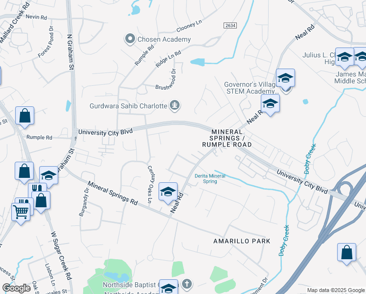 map of restaurants, bars, coffee shops, grocery stores, and more near 7219 Neal Road in Charlotte