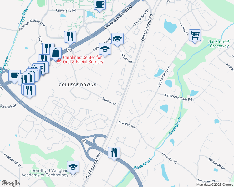 map of restaurants, bars, coffee shops, grocery stores, and more near in Charlotte