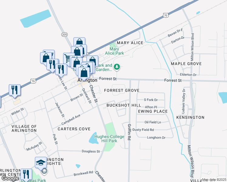 map of restaurants, bars, coffee shops, grocery stores, and more near 12130 North Shady Tree Lane in Arlington