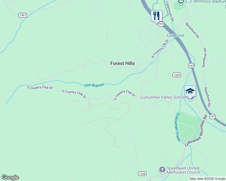 map of restaurants, bars, coffee shops, grocery stores, and more near 848 S Country Club Dr in Cullowhee