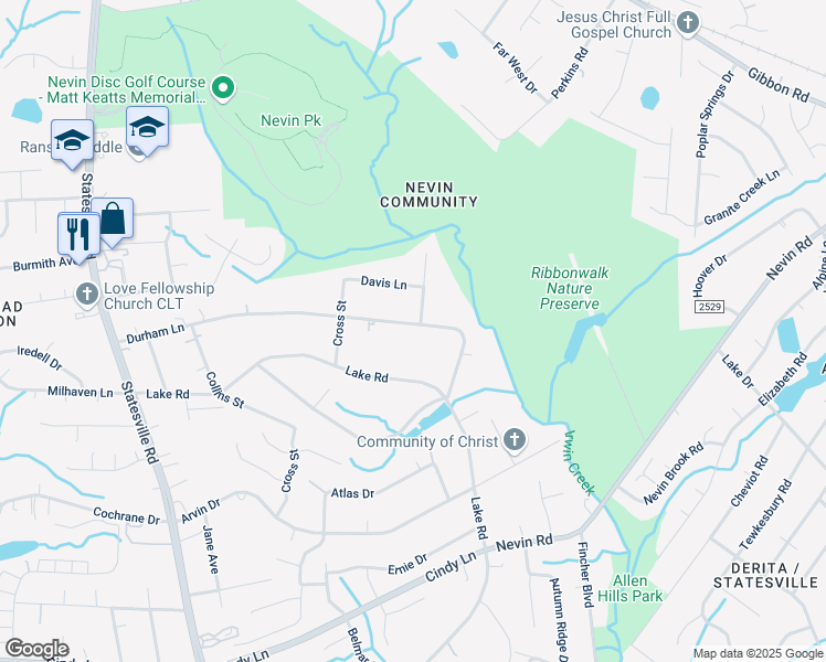 map of restaurants, bars, coffee shops, grocery stores, and more near 3932 Durham Lane in Charlotte