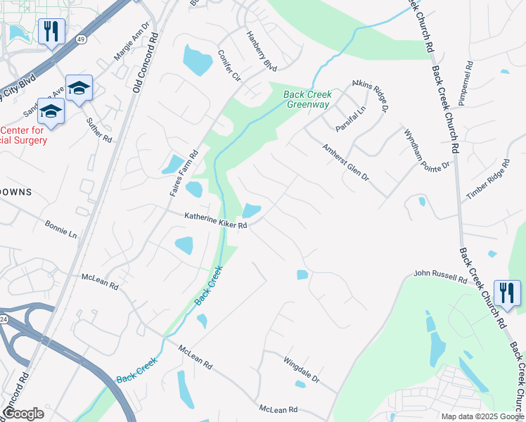 map of restaurants, bars, coffee shops, grocery stores, and more near 2301 Katherine Kiker Road in Charlotte