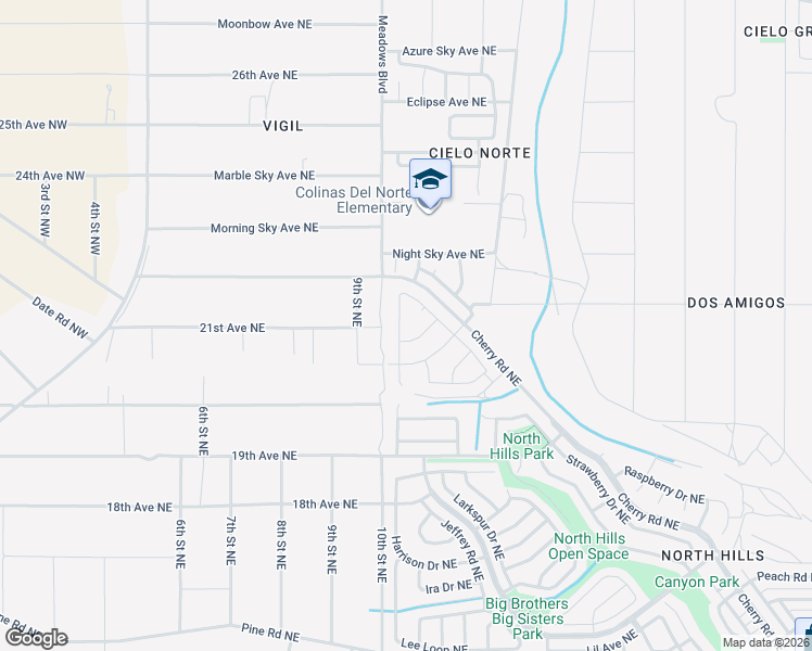 map of restaurants, bars, coffee shops, grocery stores, and more near 2160 High Desert Circle Northeast in Rio Rancho