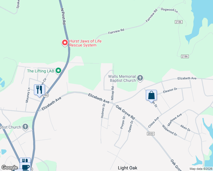 map of restaurants, bars, coffee shops, grocery stores, and more near 412 Murdock Circle in Shelby