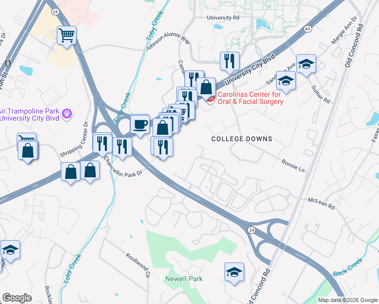 map of restaurants, bars, coffee shops, grocery stores, and more near in Charlotte