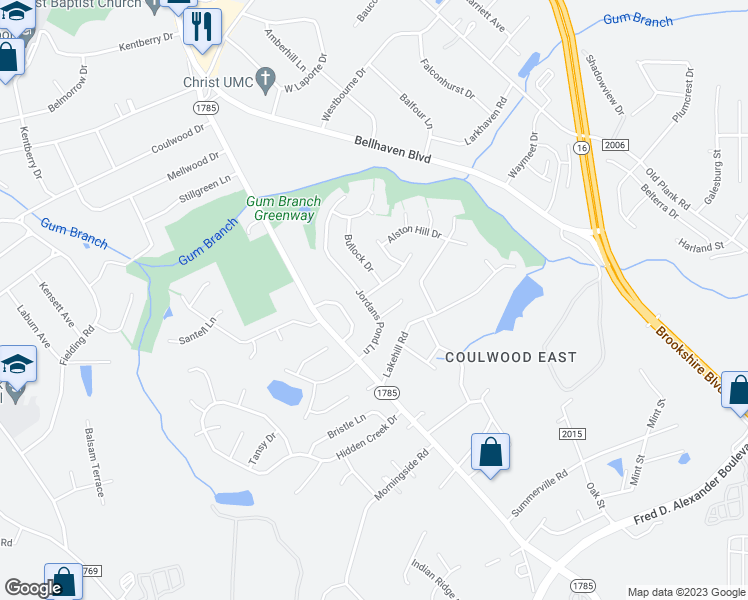 map of restaurants, bars, coffee shops, grocery stores, and more near 1134 Jordans Pond Lane in Charlotte