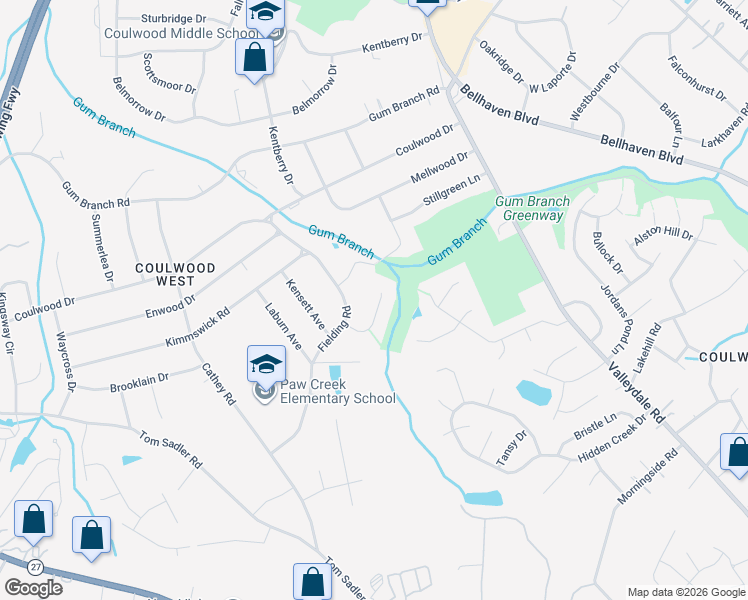 map of restaurants, bars, coffee shops, grocery stores, and more near 118 West Bank Drive in Charlotte