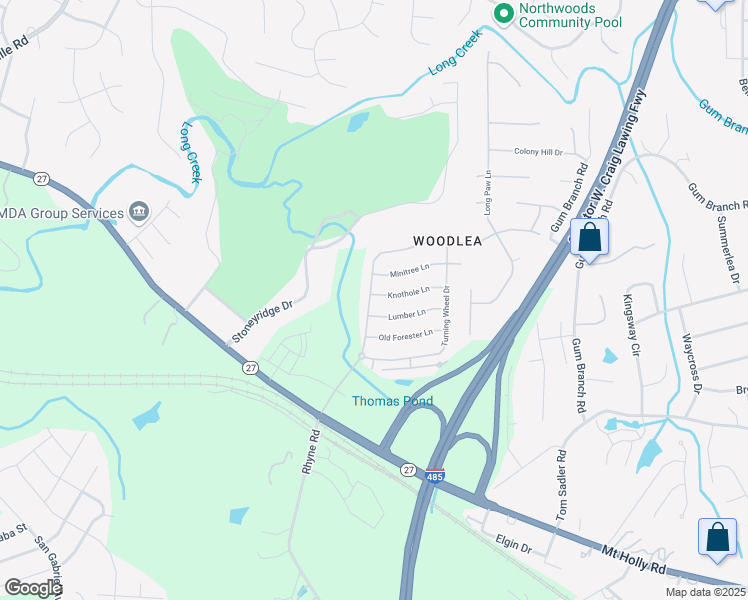 map of restaurants, bars, coffee shops, grocery stores, and more near 543 Knothole Lane in Charlotte
