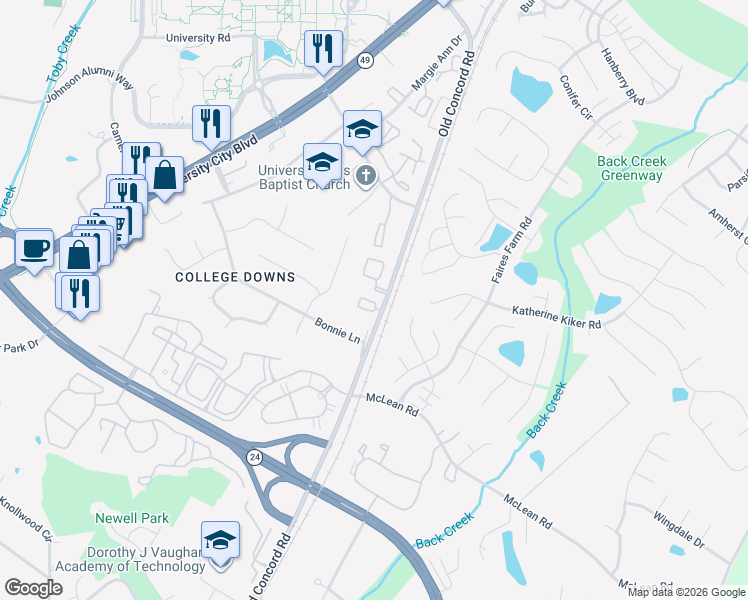 map of restaurants, bars, coffee shops, grocery stores, and more near in Charlotte