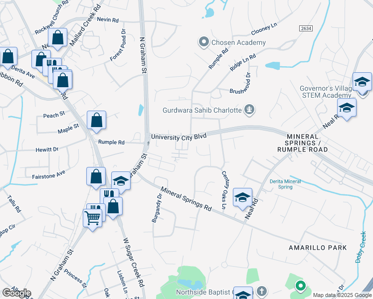 map of restaurants, bars, coffee shops, grocery stores, and more near 1618 Termini Drive in Charlotte