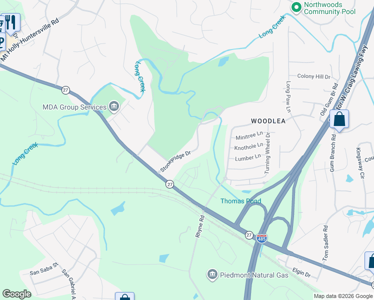 map of restaurants, bars, coffee shops, grocery stores, and more near 1335 Stoneyridge Drive in Charlotte